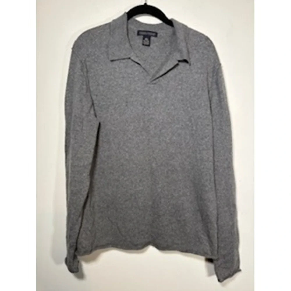 Banana Republic Polo Sweater Gray Lambswool Cashmere Blend Preppy Academia Lg
